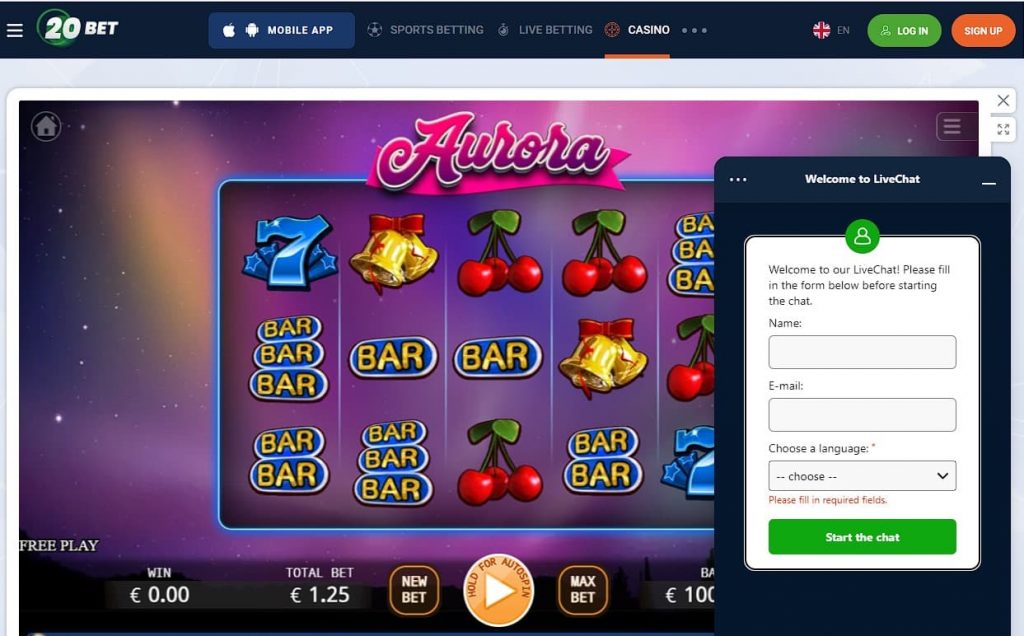 Aurora Slot at 20Bet Casino